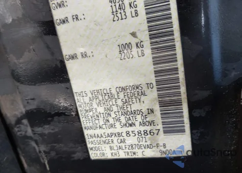 2011 Nissan Maxima 3.5 Sv z USA, uszkodzony, nr VIN 1N4AA5APXBC858867